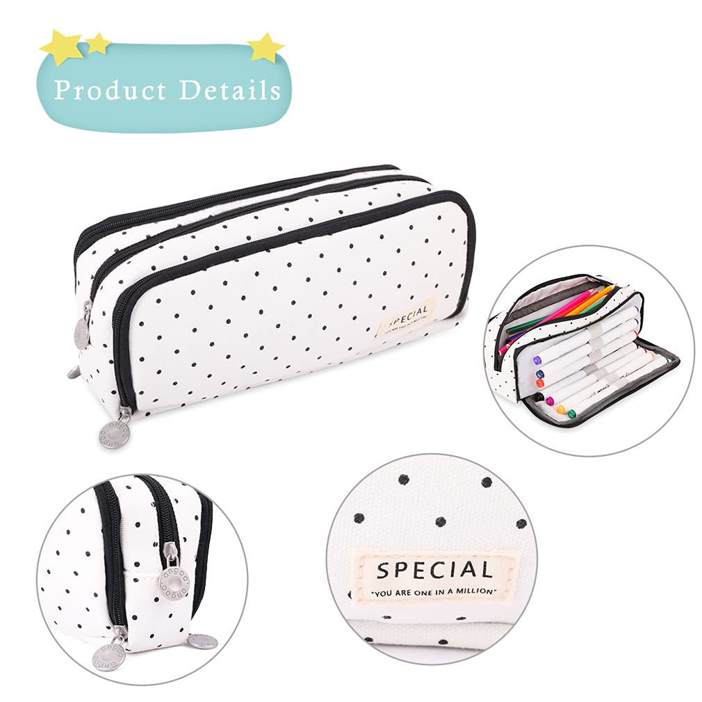 iSuperb Multi Compartments Pencil Case 3 Zippers Pencil Pouch Bag Square Grid Cosmetic Bags Organizer
