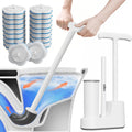 Disposable Toilet Brush and Plunger Set, Dual Handdle Toilet Plunger, All-in-1 Bathroom Cleaning Kit with 18PCS Refills, Toilet Cleaning Stick and Ventilated Holder, Bathroom Essentials (White)