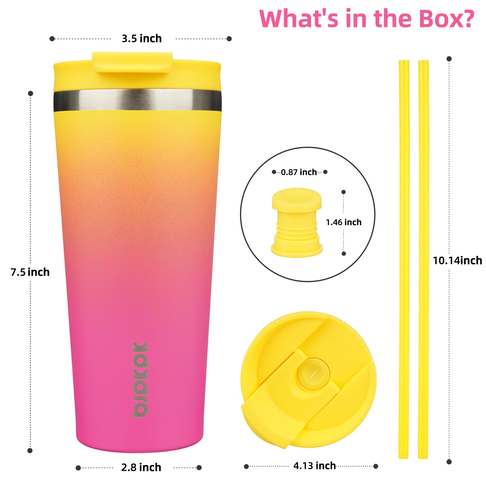 BJPKPK 22oz Stainless Steel Insulated Tumbler with lid and Straw Travel Coffee Thermal Tumblers Cup for Women and Men,Pink Yellow Rose