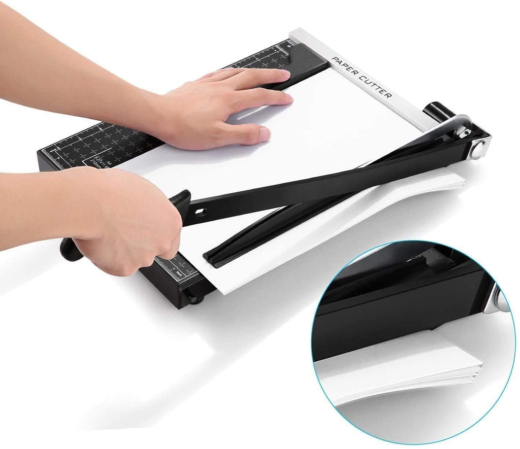 12 Inch Heavy Duty Paper Cutter,Metal Base Guillotine Paper Cutter for A4 Craft and Photo,Dual Paper Guide Bars Trimmer Slicer,12-Sheet Capacity Professional Paper Cutter Slider for Home Office
