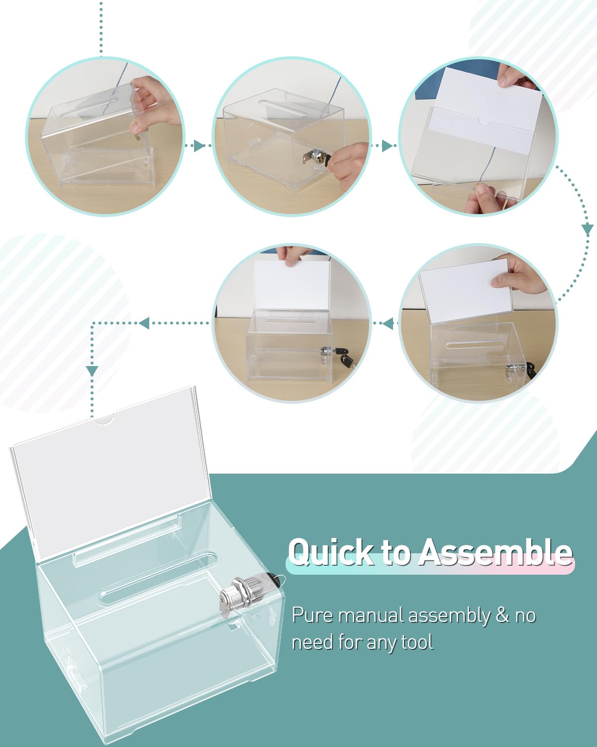 Uniclife 2 Pcs Acrylic Donation Box with Lock and Sign Holder Clear Ballot Box with Slot Plastic Suggestion Boxes Storage for Fundraising Voting Charity Tip Collection,15.7x11.9x10.16