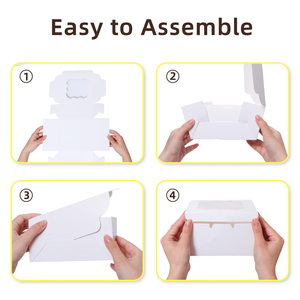 50 Pcs White Bakery Boxes with Window, 6x6x3 inches Cookie Boxes Macaroon Boxes Small Treat Boxes Mini Cake Boxes for Dessert, Pastry, Sturdy Take Out Container for Party Wedding Favor