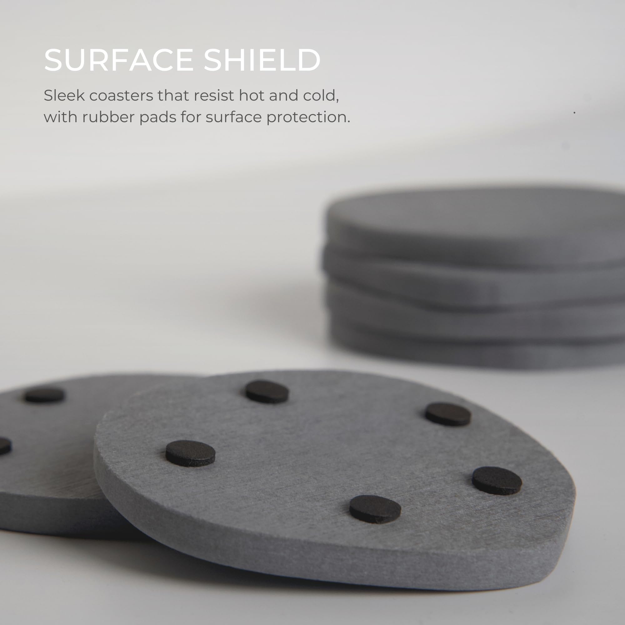 Natureva Home - Stone Coasters, Set of 6 | Super Absorbent, Quick Dry Diatomite Coaster for Drinks | Made of Natural Diatomaceous Earth | Absorbing Water Instantly | Unique Shapes | Colour Graphite