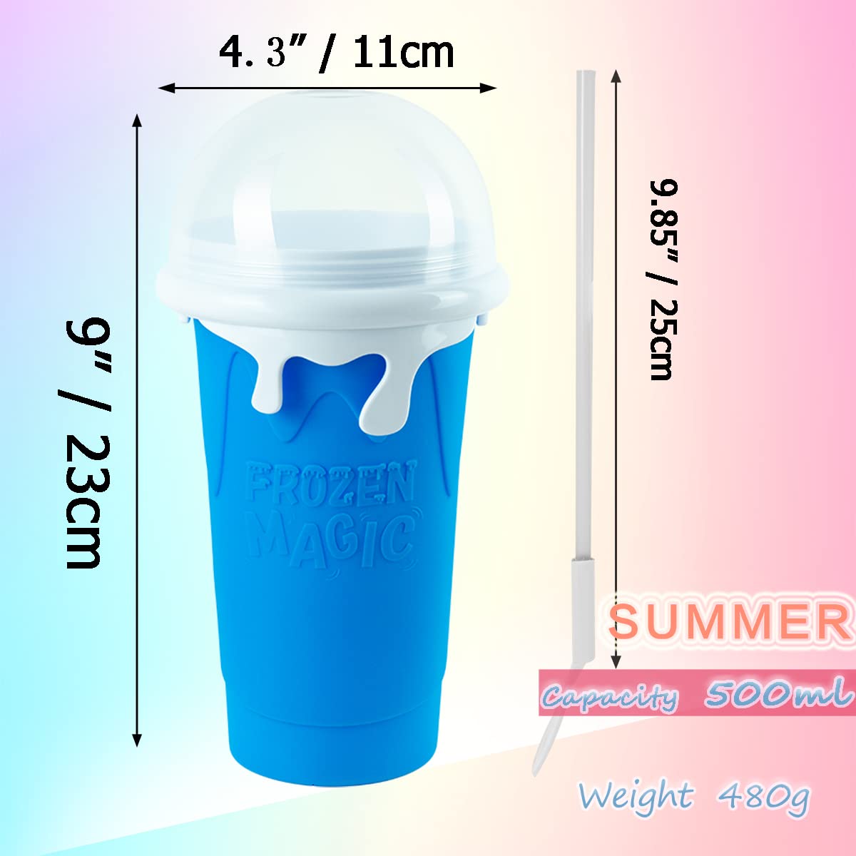 2 Pairs Slushy Maker Cup, Frozen Magic Squeeze Cup, 16.9 oz/500ml Slushy Squeeze Cup for Homemade Milkshake, Magic Slushy Maker Squeeze Cup, DIY Smoothie Maker (2 in Blue)
