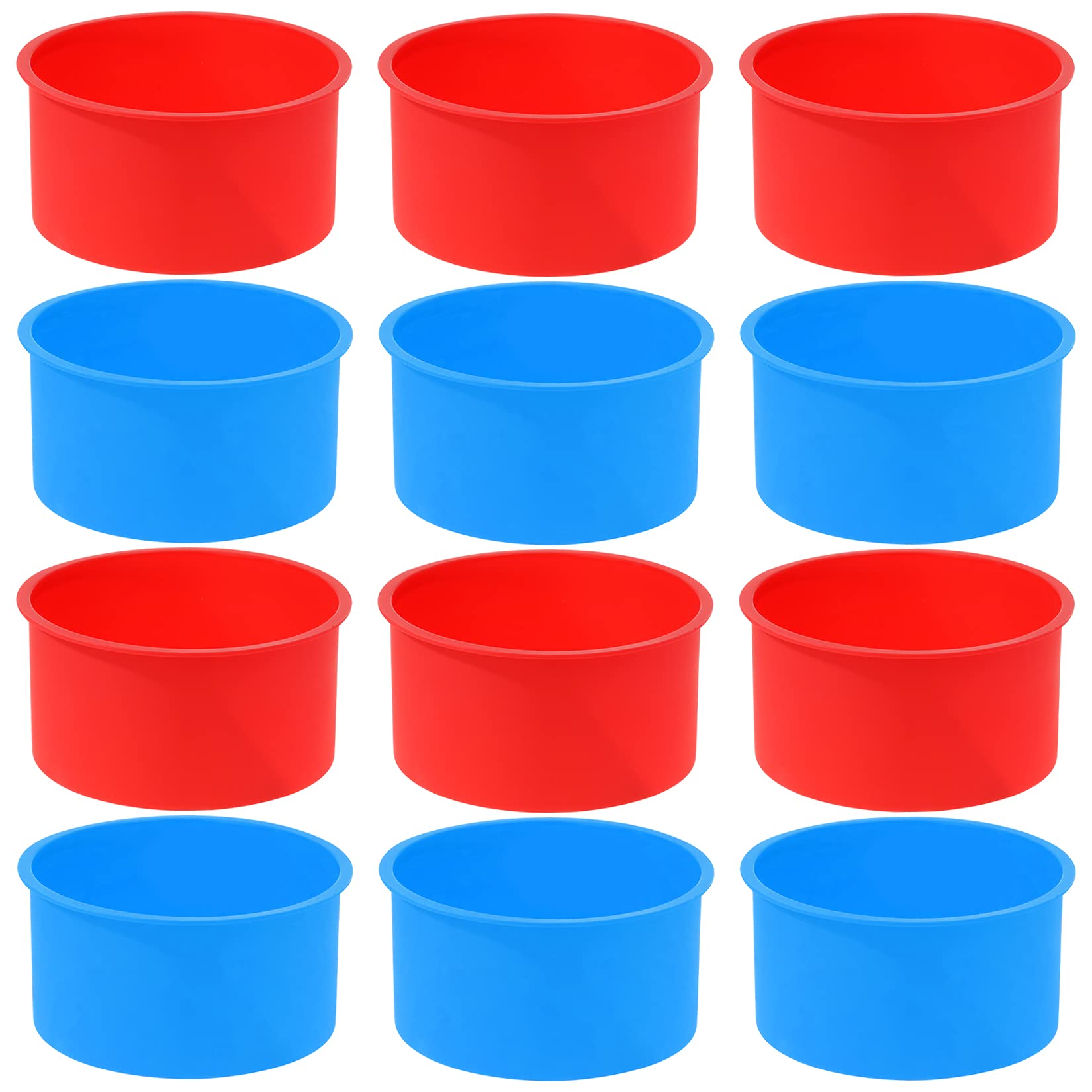 mifengda 12pcs Silicone Cake Mold Baking Round Cake Molds 4 Inch Non-Stick Baking Pan Kitchen Silicone Cake Molds for Baking(Red, Blue, 4inch)