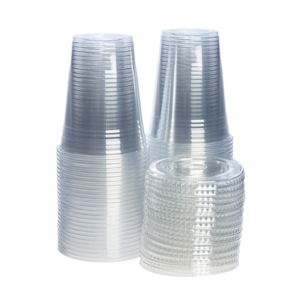 Gusto [16 oz. - 100 Count] Clear PET Cups with Lids, Disposable Coffee Cups with Flat Lids - Ideal for Cold Beverages, Smoothies, and to-Go Drinks - Formerly Comfy Package