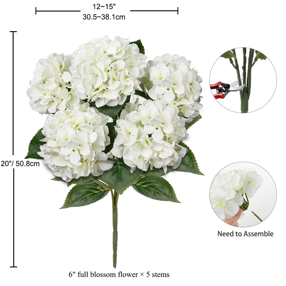 White Hydrangea Artificial Flowers Large Artificial Hydrangeas Silk Flower for Home Decor Indoor Wedding Flower Bouquets Faux Flowers Kitchen Centerpiece Table Decorations