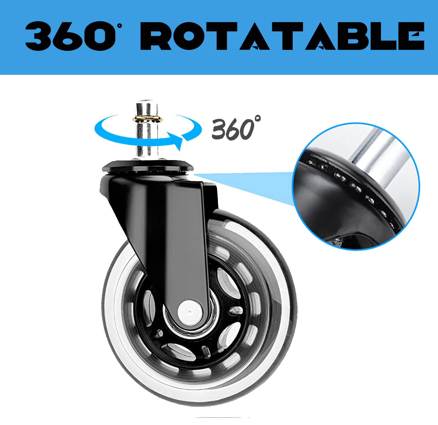 3 inch Office Chair Wheels, 11x22mm Chair Caster Wheels, Set of 5 Heavy Duty Office Chair casters for Hardwood Floors and Carpet, Fits 98% (Not Compatible with IKEA Chairs)
