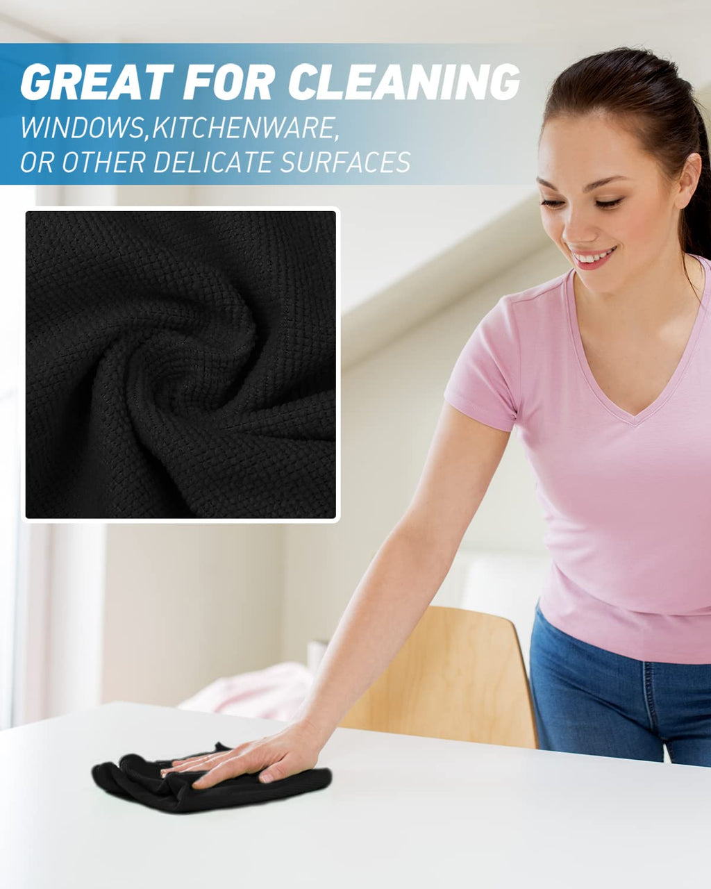 WEAWE Microfiber Cleaning Cloth - Black 50-Pack 13"x13" Reusable Ultra Soft & Super Absorbent, Lint-Free Micro Fiber Washable Towels Non-Scratch Streak-Free for Housekeeping Kitchen Car Multipurpose