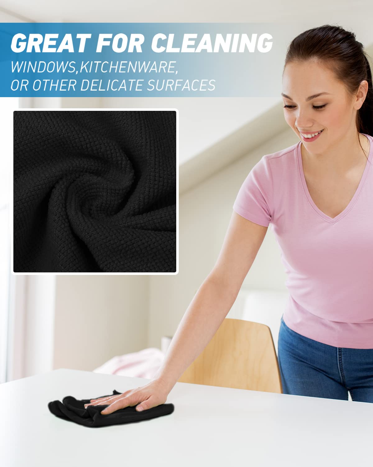 WEAWE Microfiber Cleaning Cloth - Black 50-Pack 13"x13" Reusable Ultra Soft & Super Absorbent, Lint-Free Micro Fiber Washable Towels Non-Scratch Streak-Free for Housekeeping Kitchen Car Multipurpose