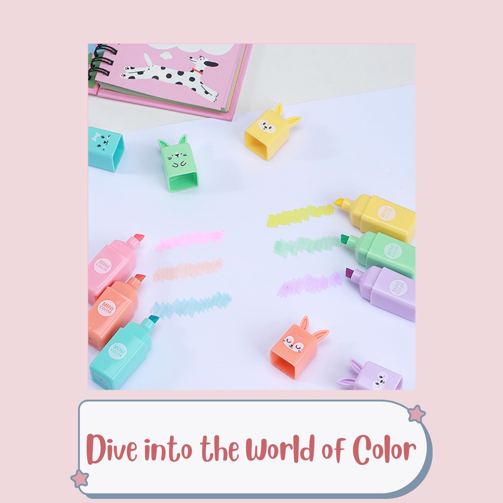 Corbekel 24 PCS Cute Mini Highlighters in 2 Style (Bear & Rabbit), Kawaii Highlighters for Kids & Adults, Small Multi Colored Highlighters Pastel Set