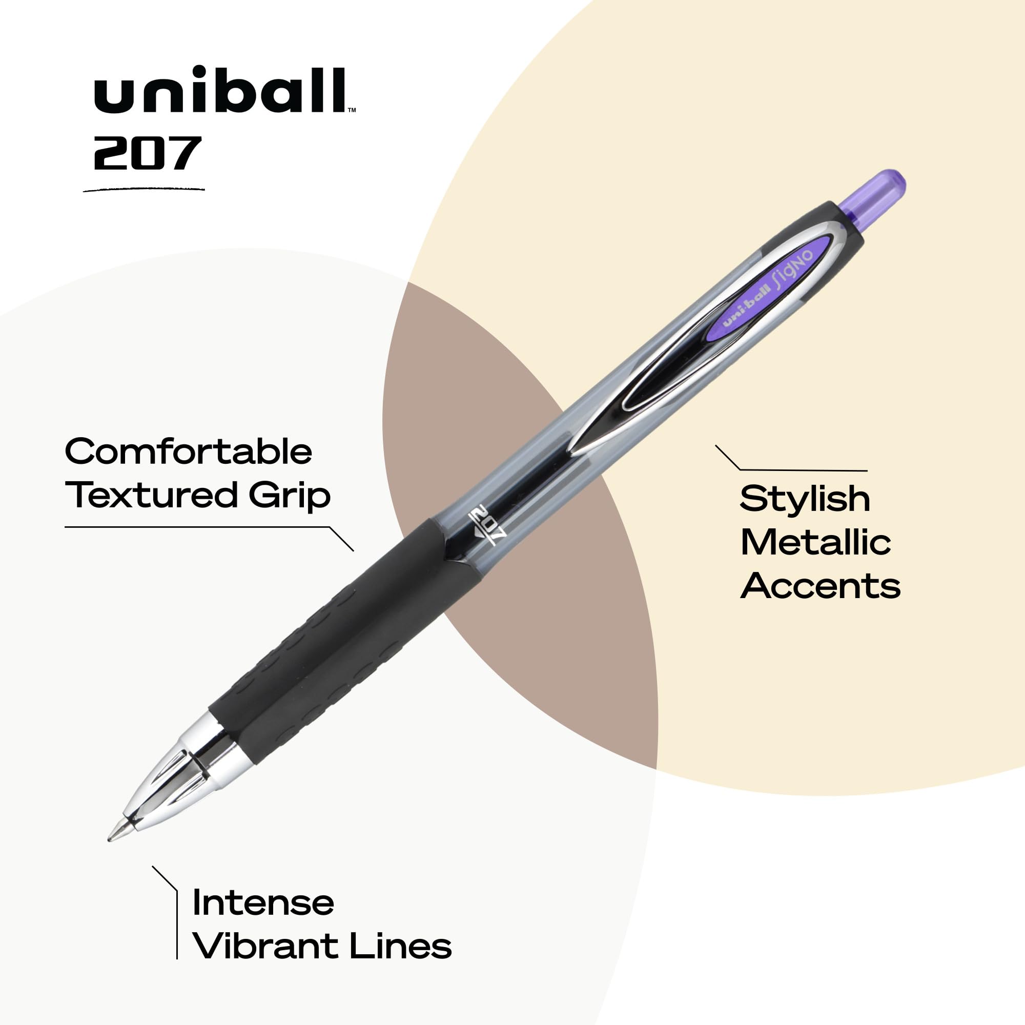 uni-ball 70221 207 Retractable Gel Pens, Medium Point (0.7mm), Purple, 12 Count