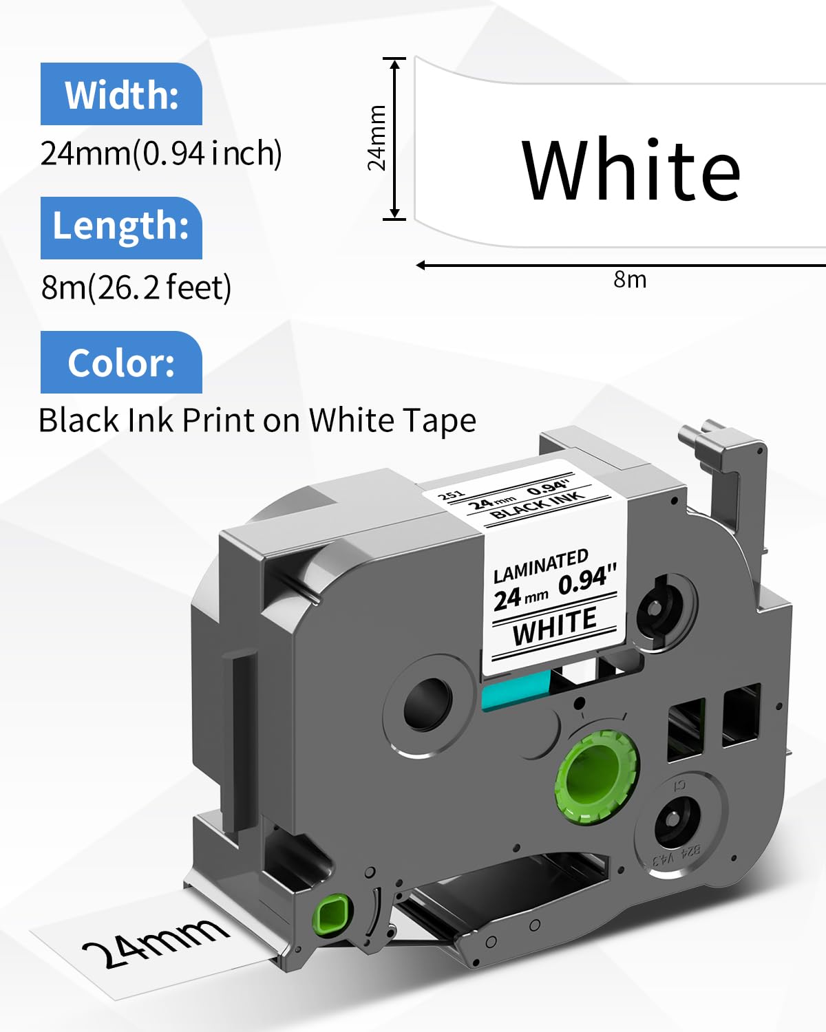 Replacement for Brother P Touch Tze Tape 24mm TZe-251 0.94" Laminated White Compatible with Brother PT-D600 PT-D600VP PT-P710BT PT-P700 PT-P750W PT-2730 Label Makers, Black on White, 4-Pack
