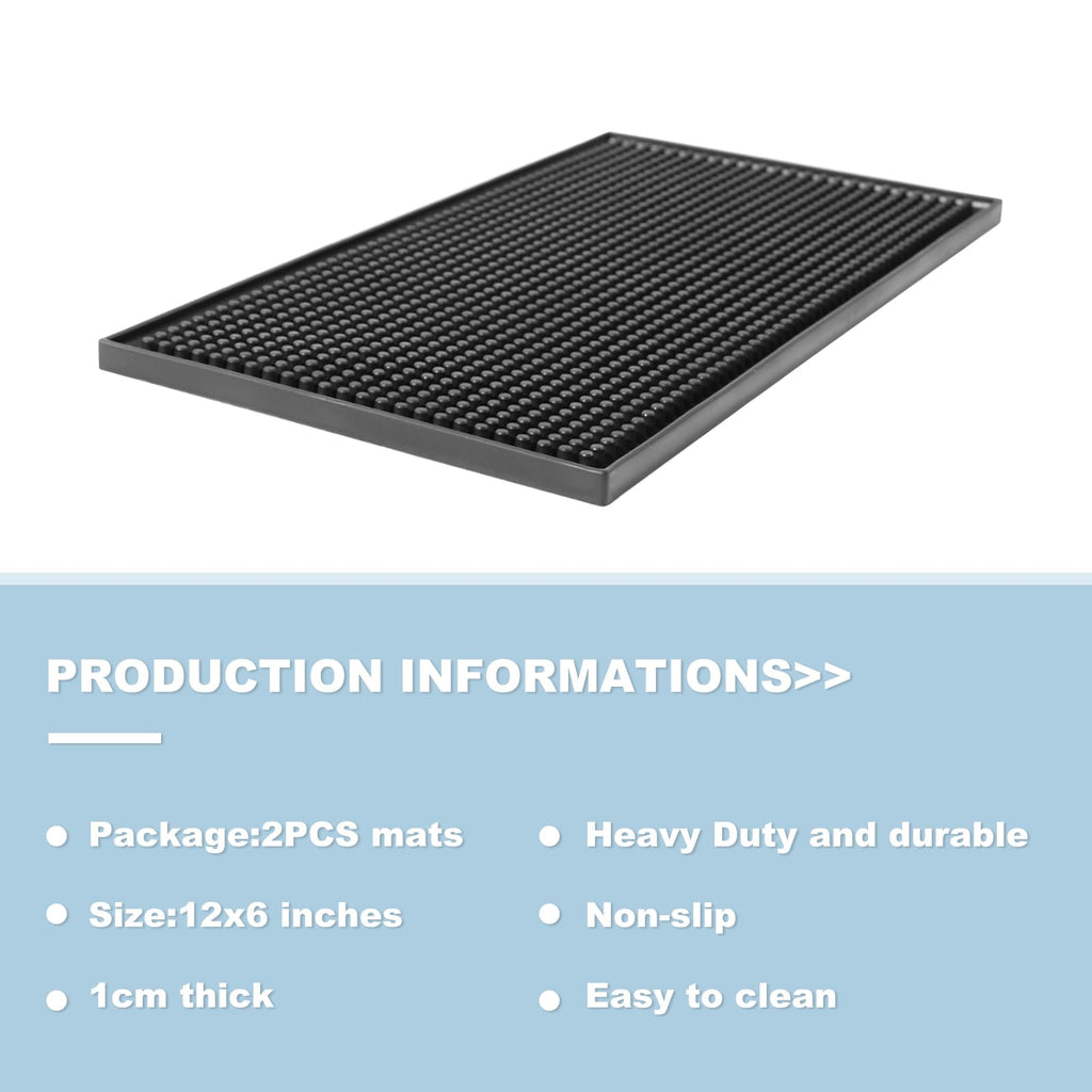 2 Pack Heavy-Duty Bar Mat Pad PVC Rubber Dish Drying Spill Matting for KTV Bar Glass Home (S)