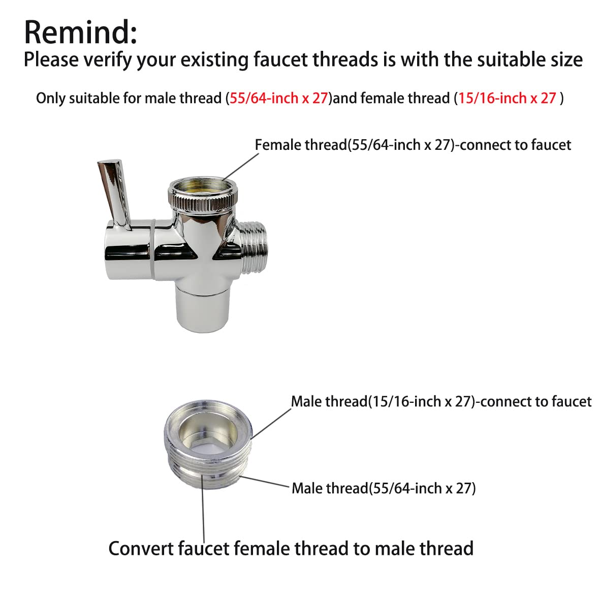 All Brass Faucet Diverter Valve with Aerator, Sink to Garden Hose Diverter Adapter, for Bathroom/Kitchen Sink Faucet Connection Portable Washing Machine/Dishwasher (G1/2 * 3/4", Chrome)