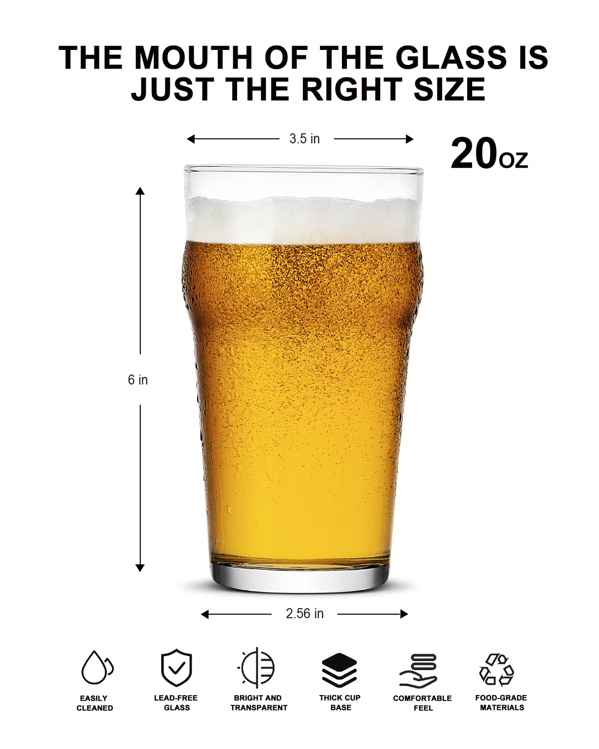 Pint Glasses,20oz British Beer Glass,Classics Craft Beer Glasses,Premium Beer Glass Tumbler Set of 4, Unique Design Beer Glasses Easy Stacking in The Cupboard
