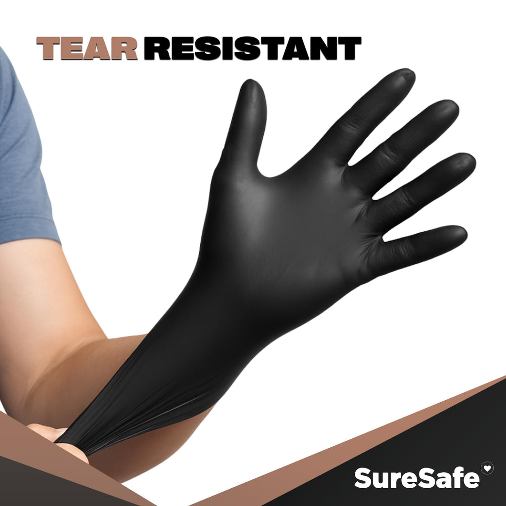 [100 Pack] SURESAFE 7 Mil Nitrile Gloves Large, Heavy-Duty, Latex-Free Black Gloves Disposable for Industrial Use, Mechanical Work, Automotive Repair, Fully Textured