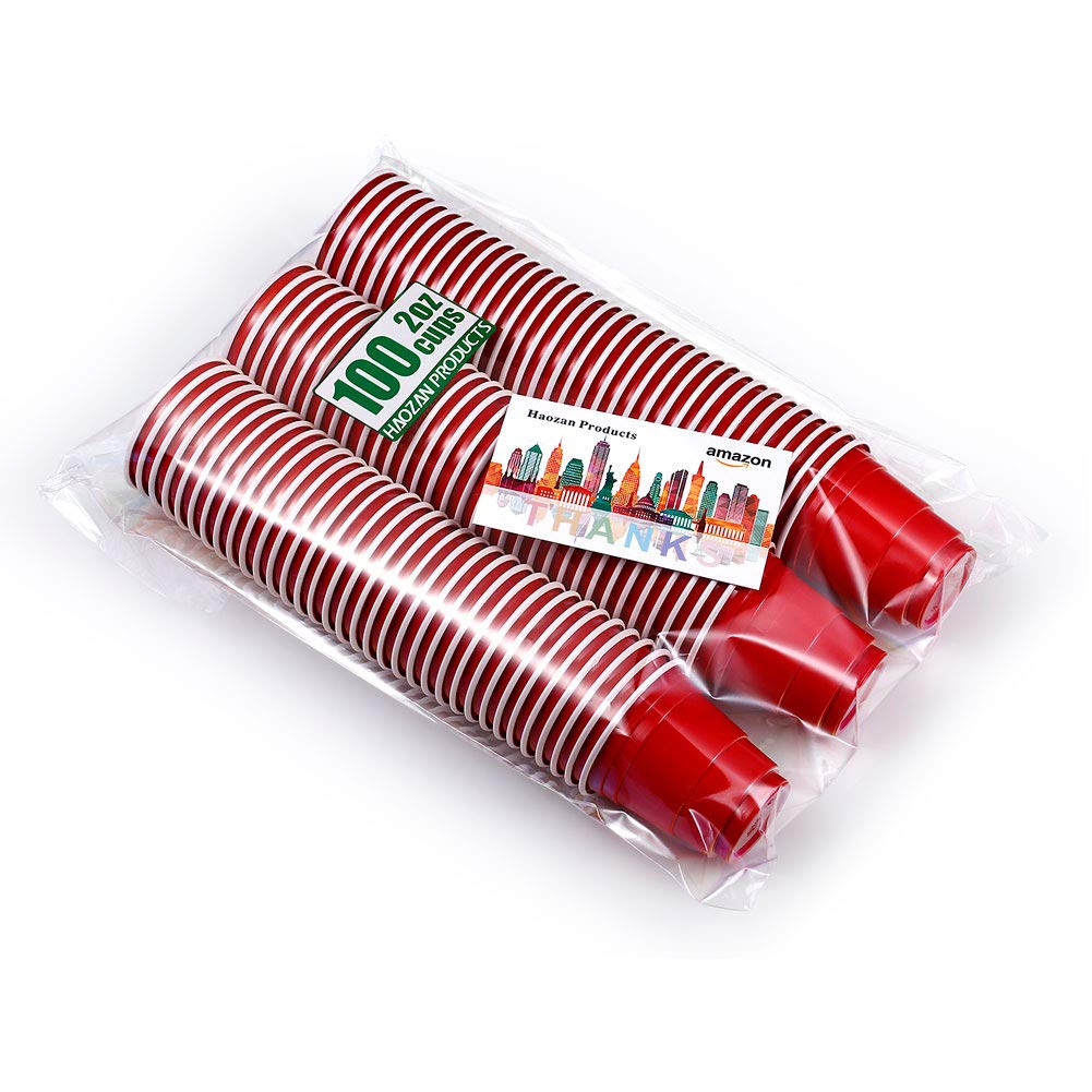 100ct 2oz Shot Glasses Disposable, Cute Red Mini Plastic Cups, Small Size Perfect for Party Games, Jello Shots, Jager Bomb, Tasting, Samples