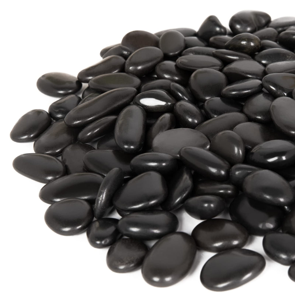 GASPRO 8 Pound Black Pebbles, Decorative Polished Black River Rocks for Plants, Succulents, Landscaping, Garden, Vase Filler and More, 1/2 to 3/4 Inch