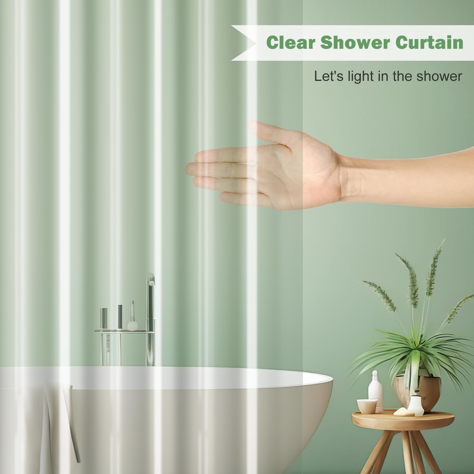 UFRIDAY Clear Shower Curtain Liner PEVA, Extra Long Bathroom Curtain Waterproof with 5 Magnets Bottom, for Home/Hotel, 72 x 78 inch
