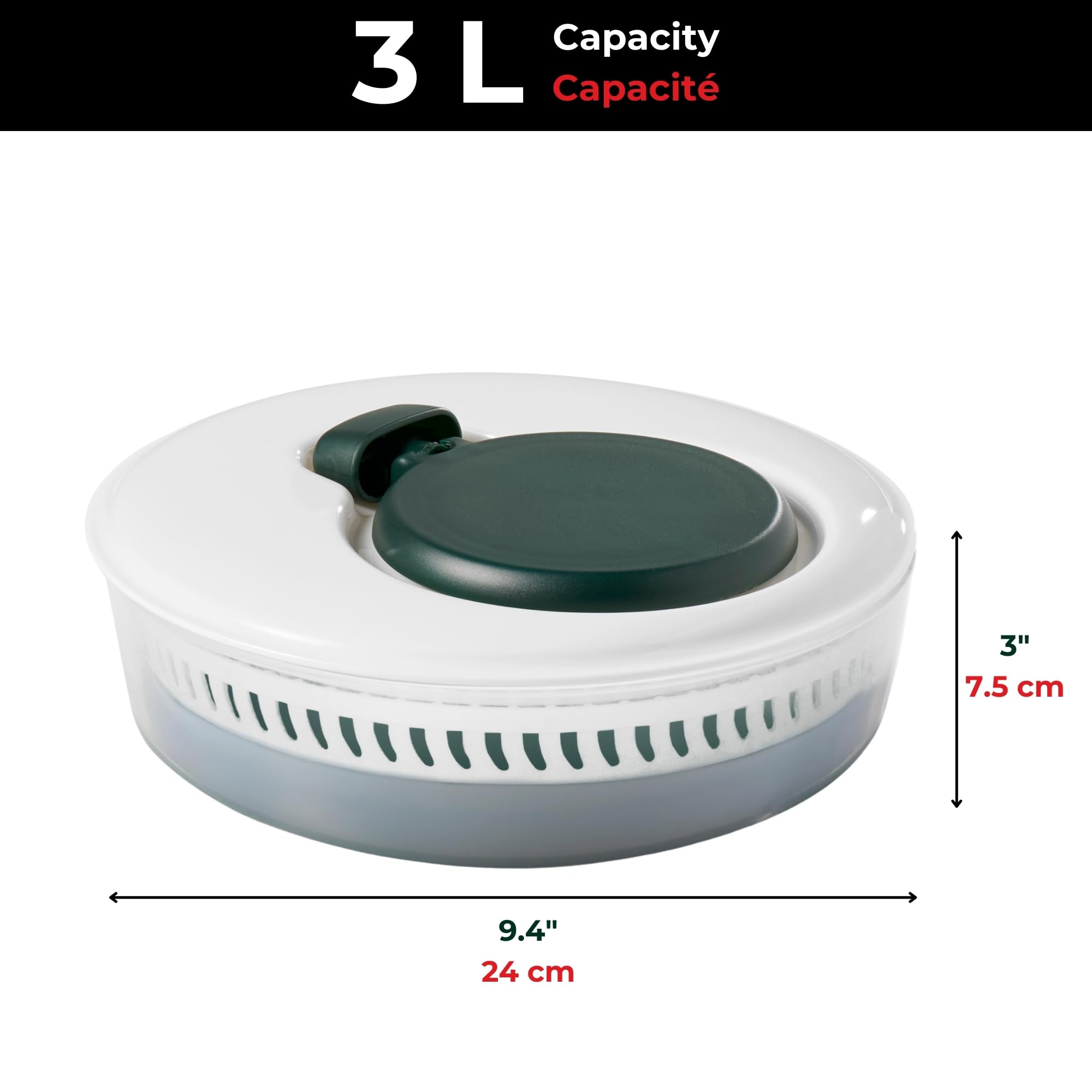 Starfrit Collapsible Salad Spinner 3L Capacity - Compact Storage - Basket Doubles as Colander - Bowl Can Be Used For Serving