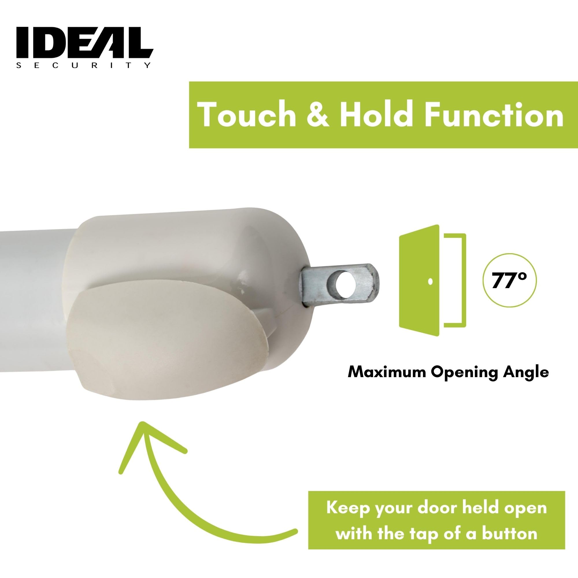 Ideal Security 9600 Standard Pneumatic Touch-N-Hold Storm and Screen Door Closer for Wood, Aluminum, and Vinyl Doors, Silent and Smooth Closing, 11.5", White