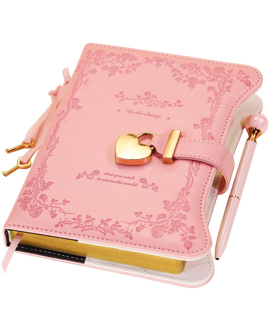 Hoci Poci Diary with Lock and Keys for Girls Gift Ideas, Refillable Journal for Women, Secret Notebook with Lined Pages for Writing Drawing, Pen and Bookmark Included (Pink)