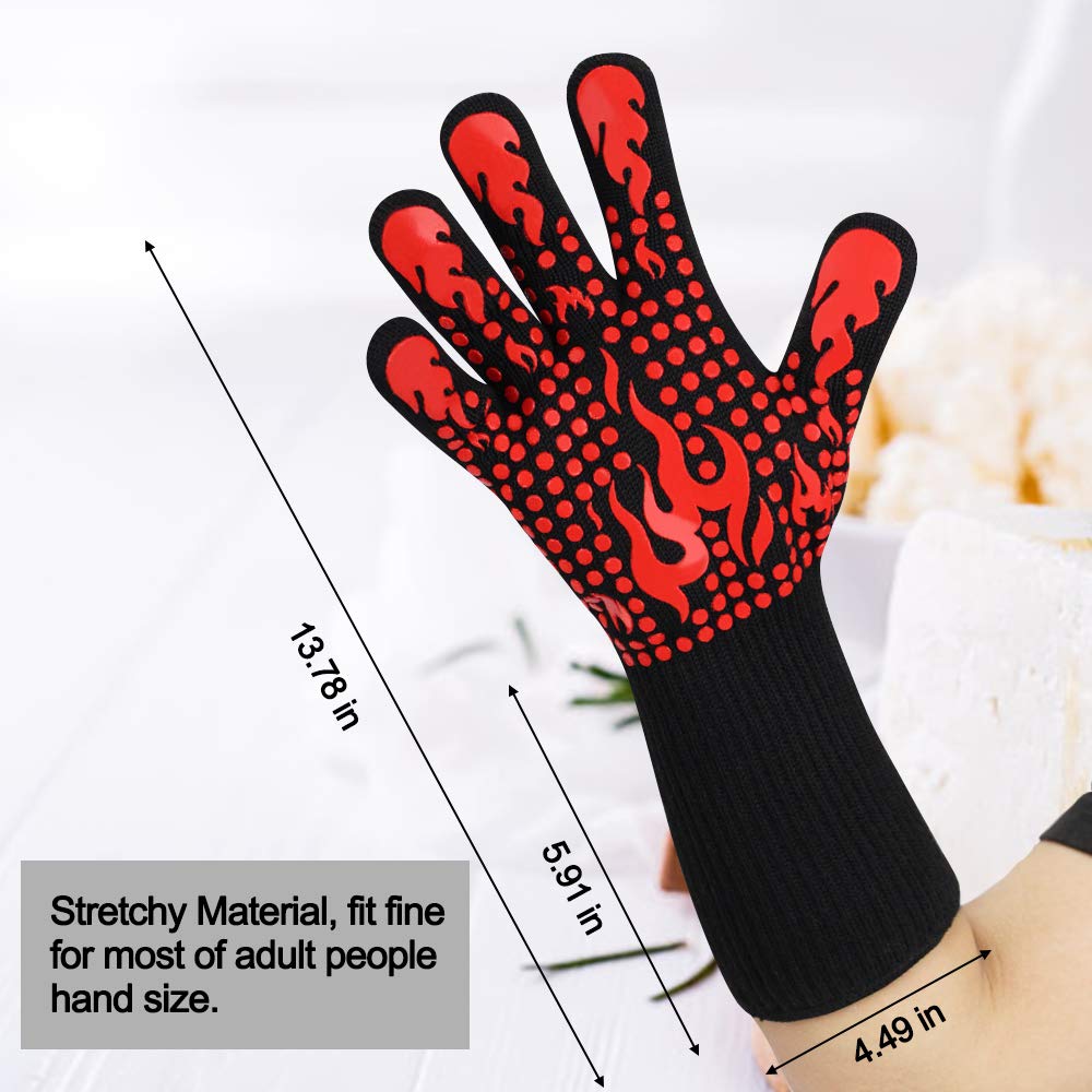 Comsmart BBQ Gloves, 1472 Degree F Heat Resistant Grilling Gloves Silicone Non-Slip Oven Gloves Long Kitchen Gloves for Barbecue, Cooking, Baking, Cutting, Red