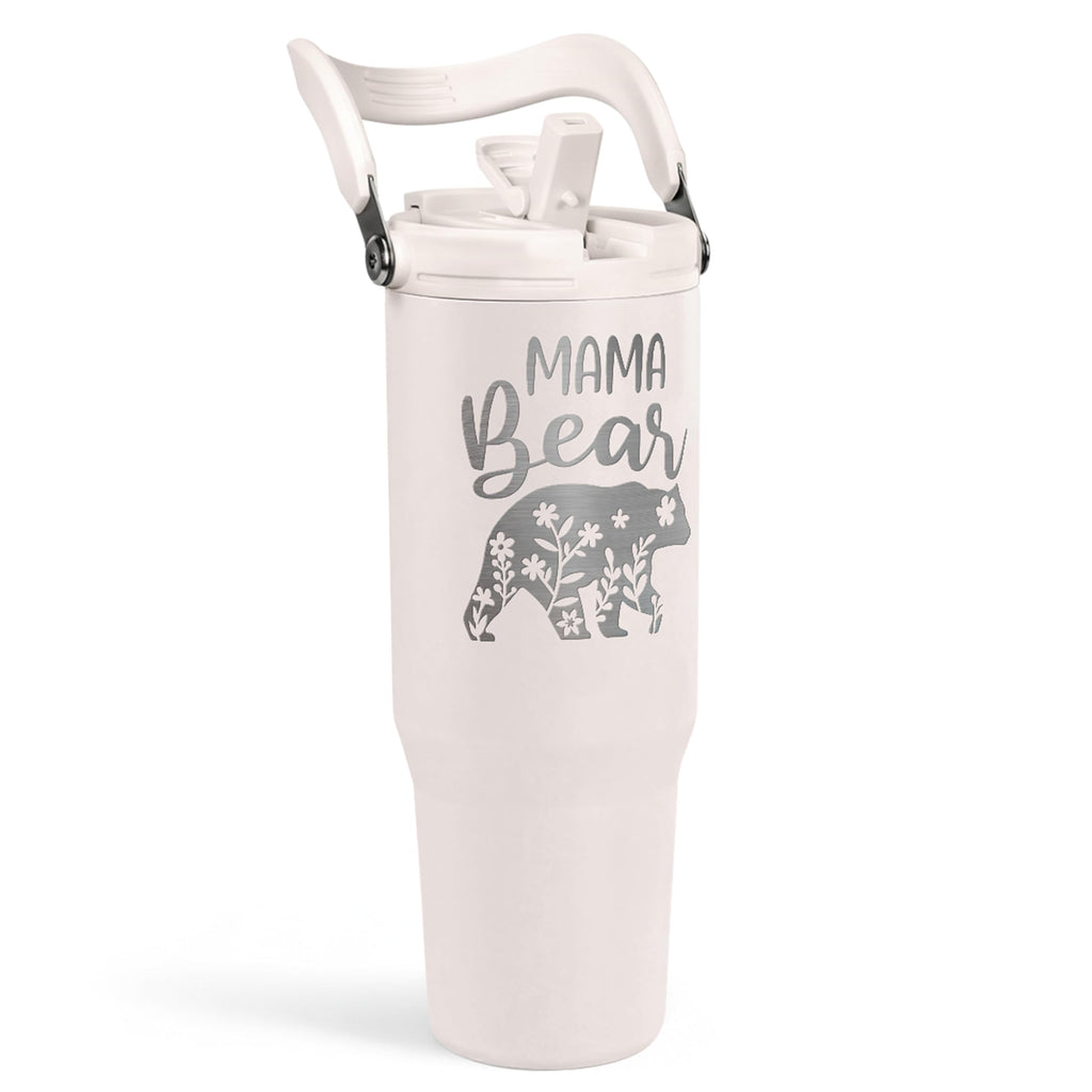 Mom Tumbler 30oz, Mama Bear Tumbler Stainless Steel Insulated Coffee Travel Mug with Handle & Flip Straw Lid, Gifts for Mommy, Presents for Mom for Christmas Birthday Mothers Day Valentines