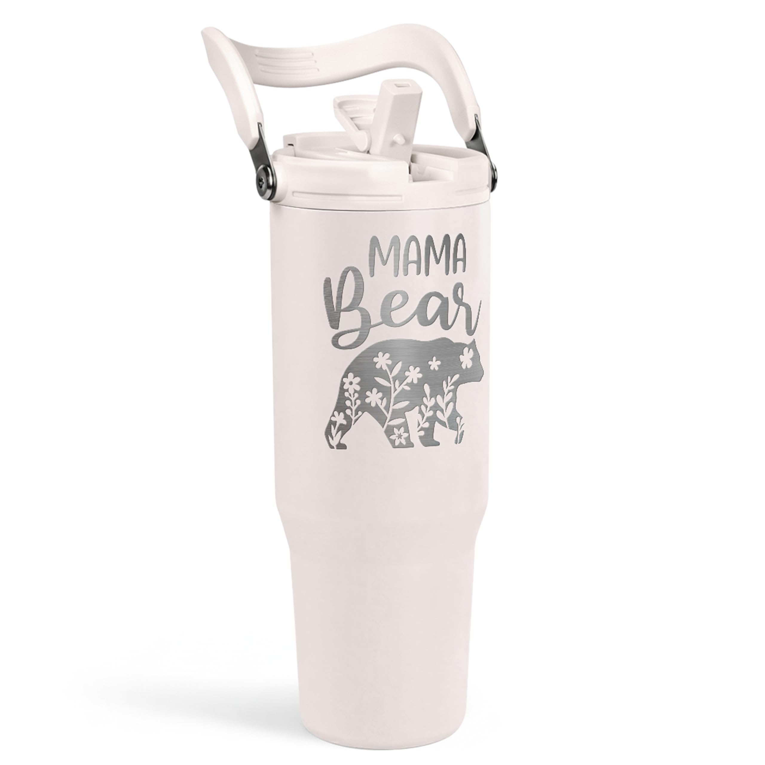 Mom Tumbler 30oz, Mama Bear Tumbler Stainless Steel Insulated Coffee Travel Mug with Handle & Flip Straw Lid, Gifts for Mommy, Presents for Mom for Christmas Birthday Mothers Day Valentines