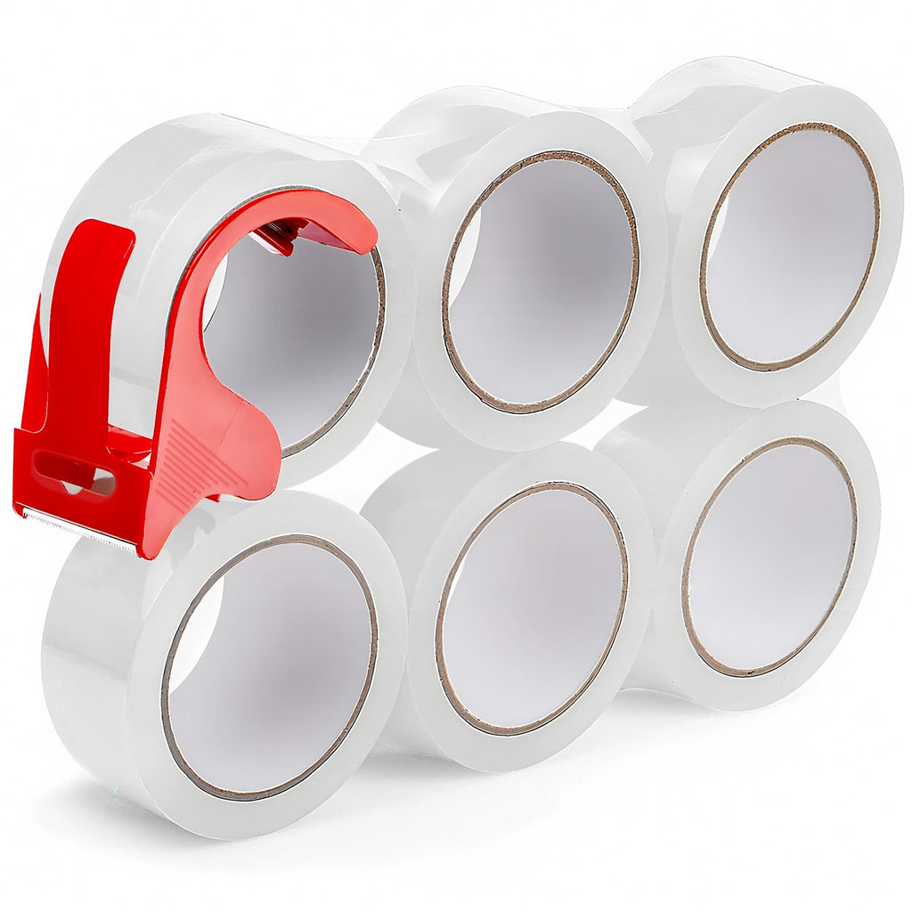 Heavy Duty Packing Tape, 6 Rolls Clear Packaging Tape with 1 refillable Dispenser, 1.88 Inches x 55 Yards, Designed for Shipping and Moving, Shipping and Packing