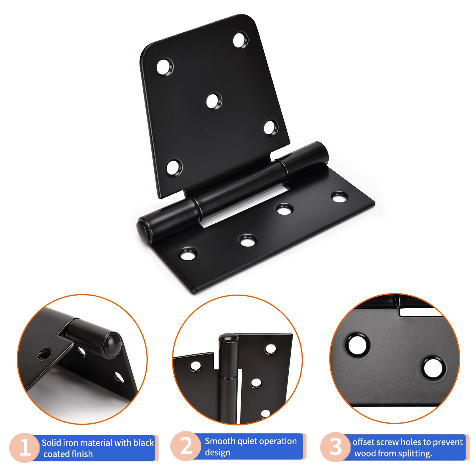 Sange Sopffy Heavy Duty Gate Hinges Black Iron hinge3.5 Inch for Outdoor Barn, Shed, Deck, Wood Door, and Fences (4)