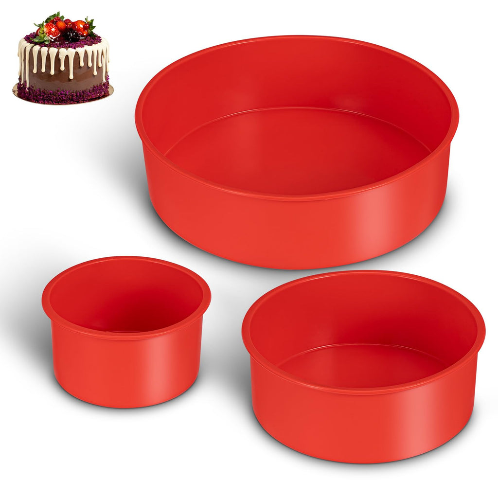 Cake Pan Set(4"/6"/8") - 3 Piece Set Premium Silicone Molds for Baking,Non-Stick Round Cake Pan Bundles for Cheesecake,Cupcakes & Holiday Treats,Silicone Baking Tray,Dishwasher Friendly & Reusable