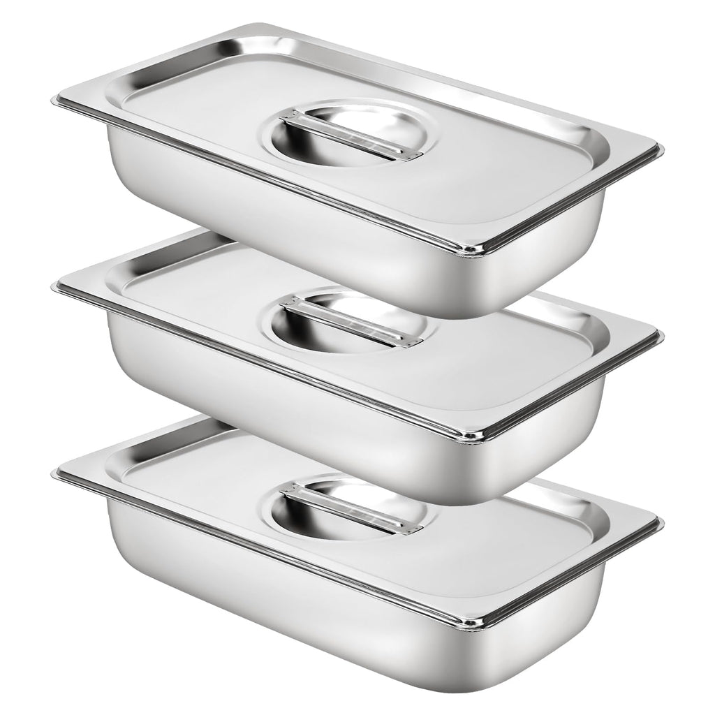 Breading Bowls Set of 3 GN 1/3 Containers, 13 x 7 x 2.5 Inch Breading Set for Chops, Gastronorm Containers Stainless Steel with Lid, Cutlets Meat Fish - Metal Breading Road Rectangular