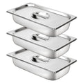 Breading Bowls Set of 3 GN 1/3 Containers, 13 x 7 x 2.5 Inch Breading Set for Chops, Gastronorm Containers Stainless Steel with Lid, Cutlets Meat Fish - Metal Breading Road Rectangular