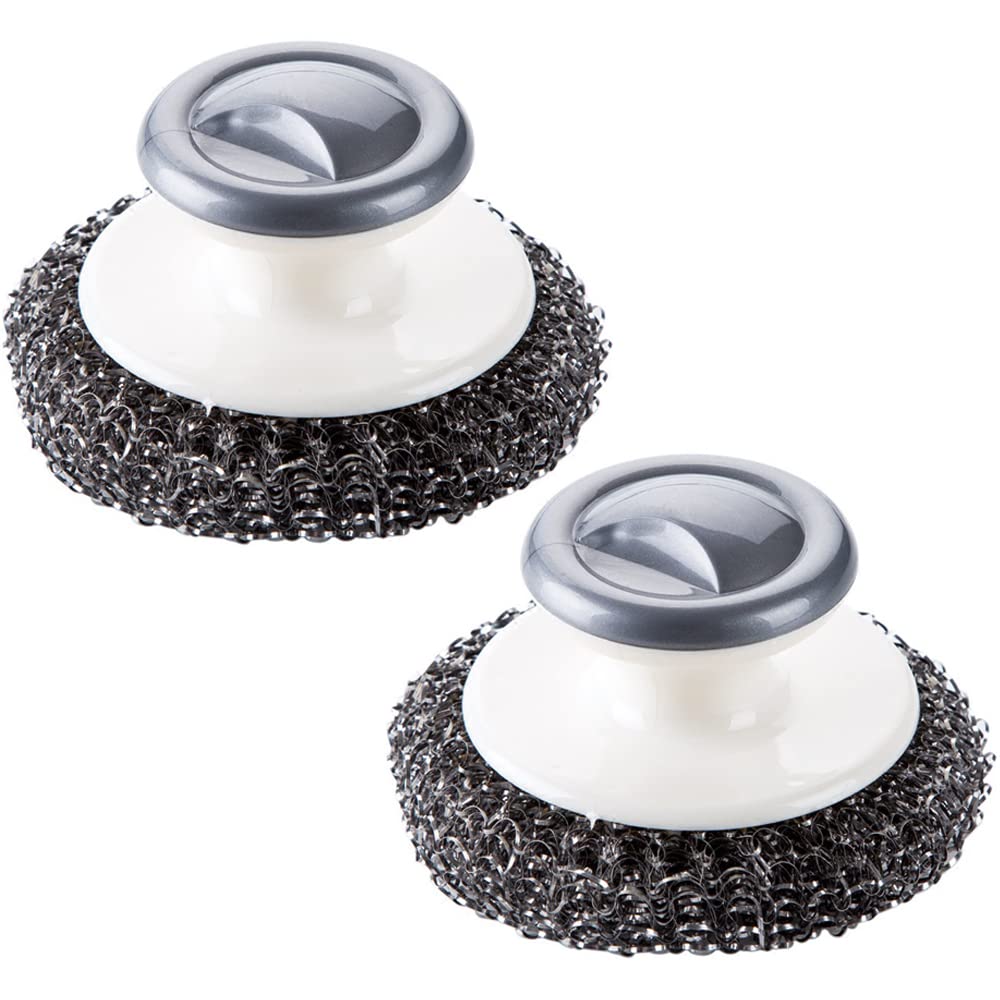 2Pcs Stainless Steel Wool Scrubber with Handle, Dish Scrubber Cleaning Supplies for Pots, Pans, Grills, Dishes