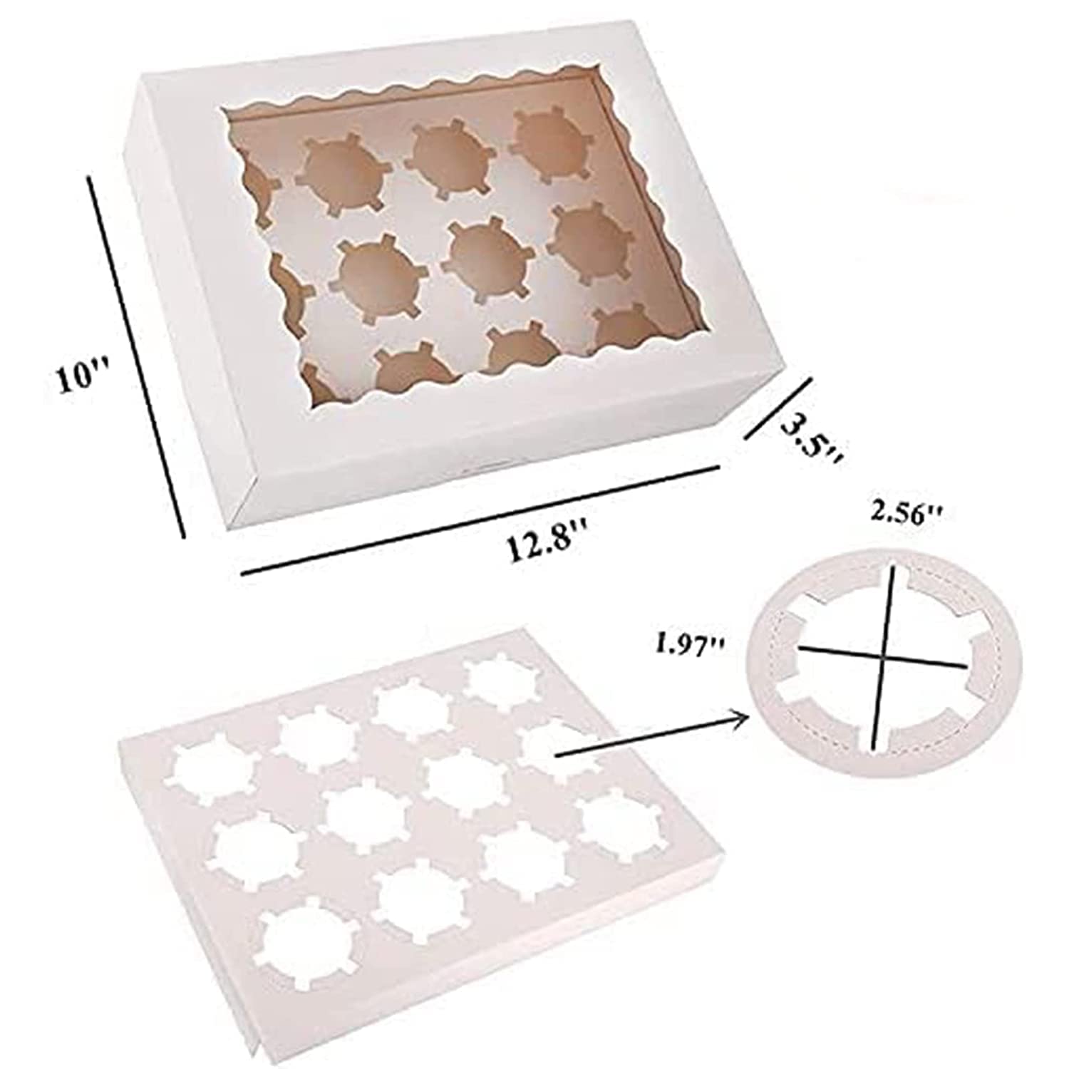 Rarapop 15 Pack Cupcake Boxes Hold 12 Standard Cupcakes, Food Grade Cupcake Holders Bakery Carrier Boxes with Windows and Inserts for Cupcakes, Muffins and Pastries