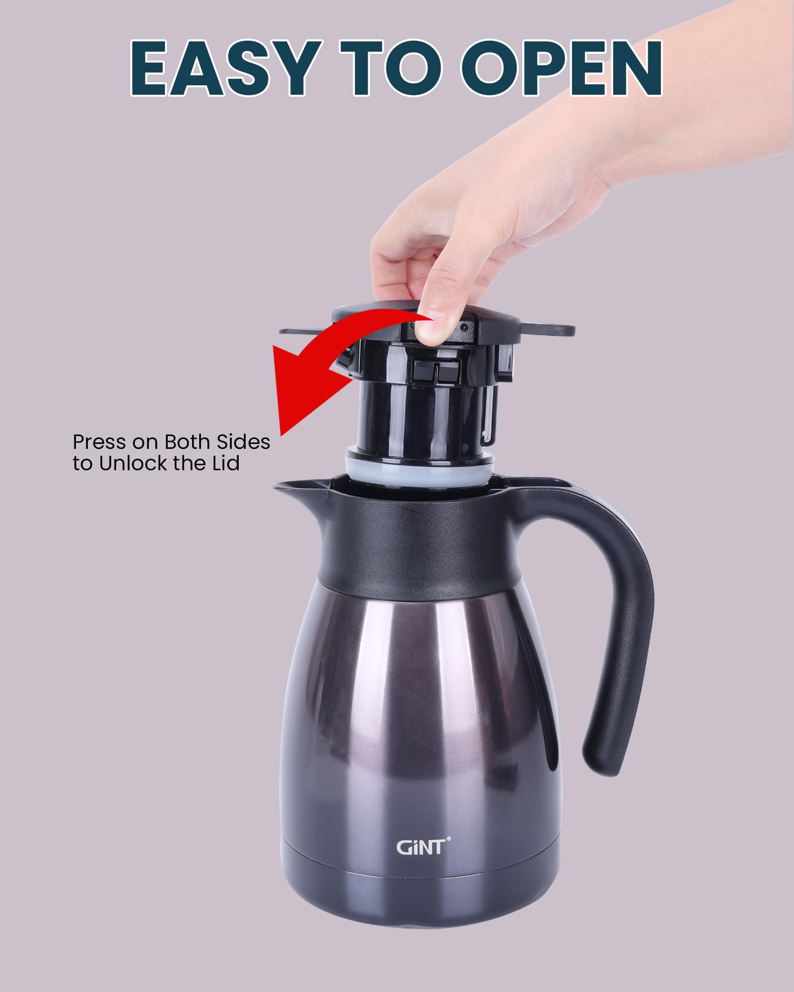 GiNT 1L/34Oz Thermal Coffee Carafe for Keeping Hot - Insulated Stainless Steel Carafe for Hot Liquids, Double Walled Vacuum Beverage Dispenser, 12 Hours Hot (Purple, 1L)