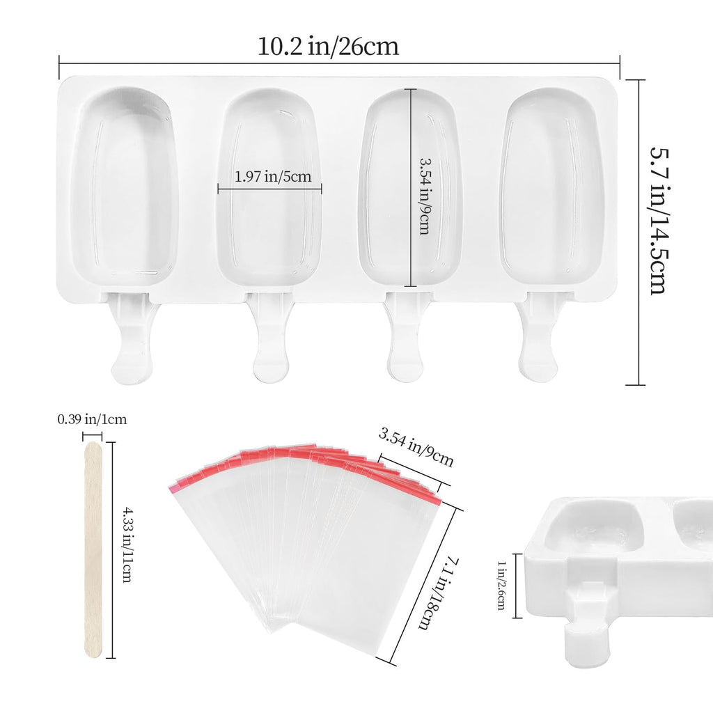Popsicle Molds 2Pcs, Silicone Ice Cream Molds ice Lolly Moulds with Lid, 100 Sticks and 50 Bags for Ice Pop Cakesicle Dessert, BPA Free
