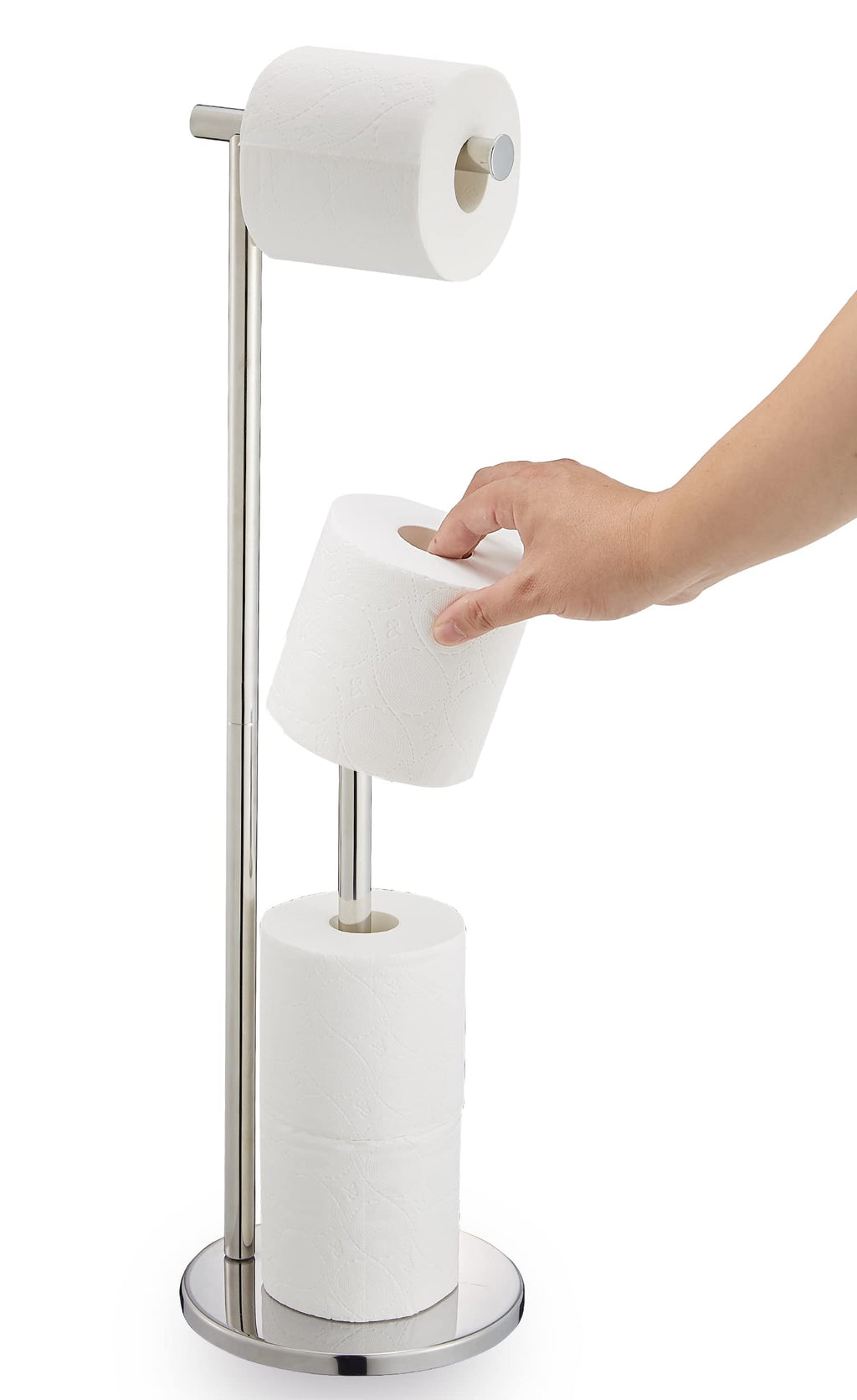 Toilet Paper Holder Free Standing, Stainless Steel Tissue Roll Toilet Paper Stand with Weighted Base for Bathroom, DECULTTR
