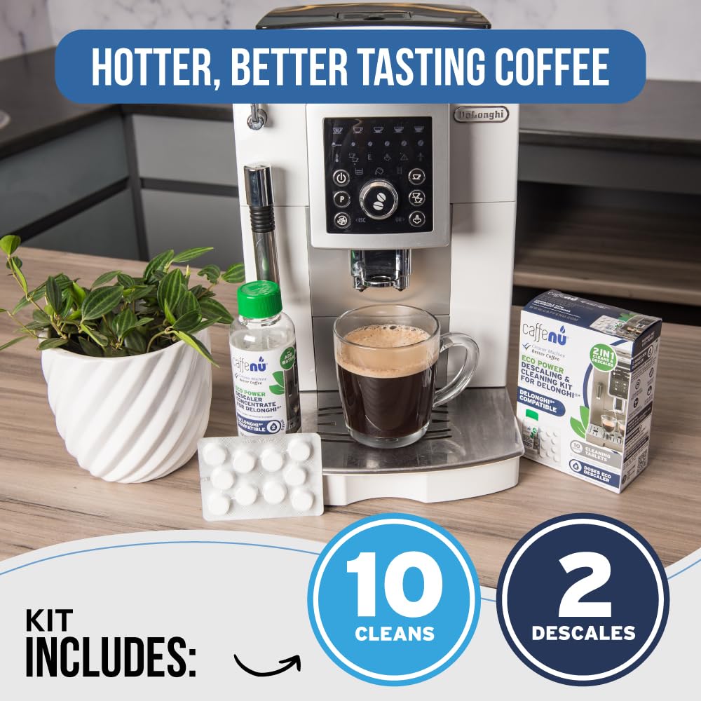 Caffenu Cleaning & Descaling Kit Compatible with DeLonghi Coffee Machines - 2-in-1 Solution for Machine Maintenance