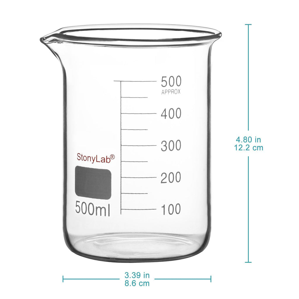 stonylab Glass Beaker, 1 Pack Borosilicate Glass Graduated Low Form Griffin Beaker with Pouring Spout Lab Beaker, 500 ml