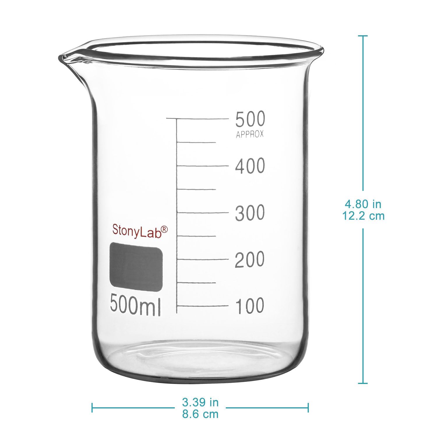 stonylab Glass Beaker, 1 Pack Borosilicate Glass Graduated Low Form Griffin Beaker with Pouring Spout Lab Beaker, 500 ml