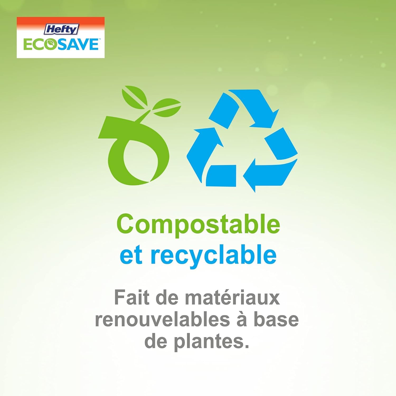 Hefty ECOSAVE Compostable Disposable Paper Plates Dinner 10", 80 Count