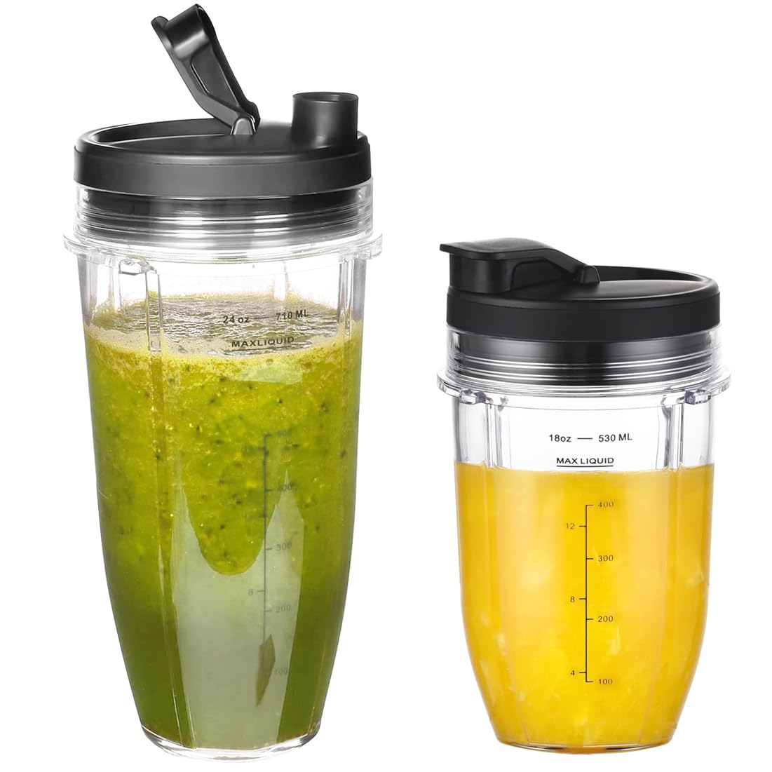 2-Pack Cup Replacement Parts with Lid for Ninja Blender Auto-iQ BL450C BL451C BL481C BN751C BN750C BN801 BN801C BN400C Nutri Ninja Food Processor SS101C SS150C SS151C SS351C,18oz & 24oz Smoothie Cups