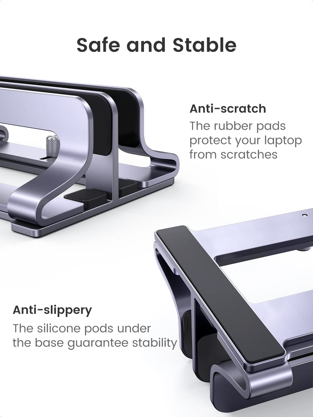 UGREEN Dual Slot Vertical Laptop Stand Holder Mount for Desk, Adjustable Aluminum Stand Compatible with MacBook Pro Air, Ideapad, Surface Book, Chromebook Up to 17.3 Inch