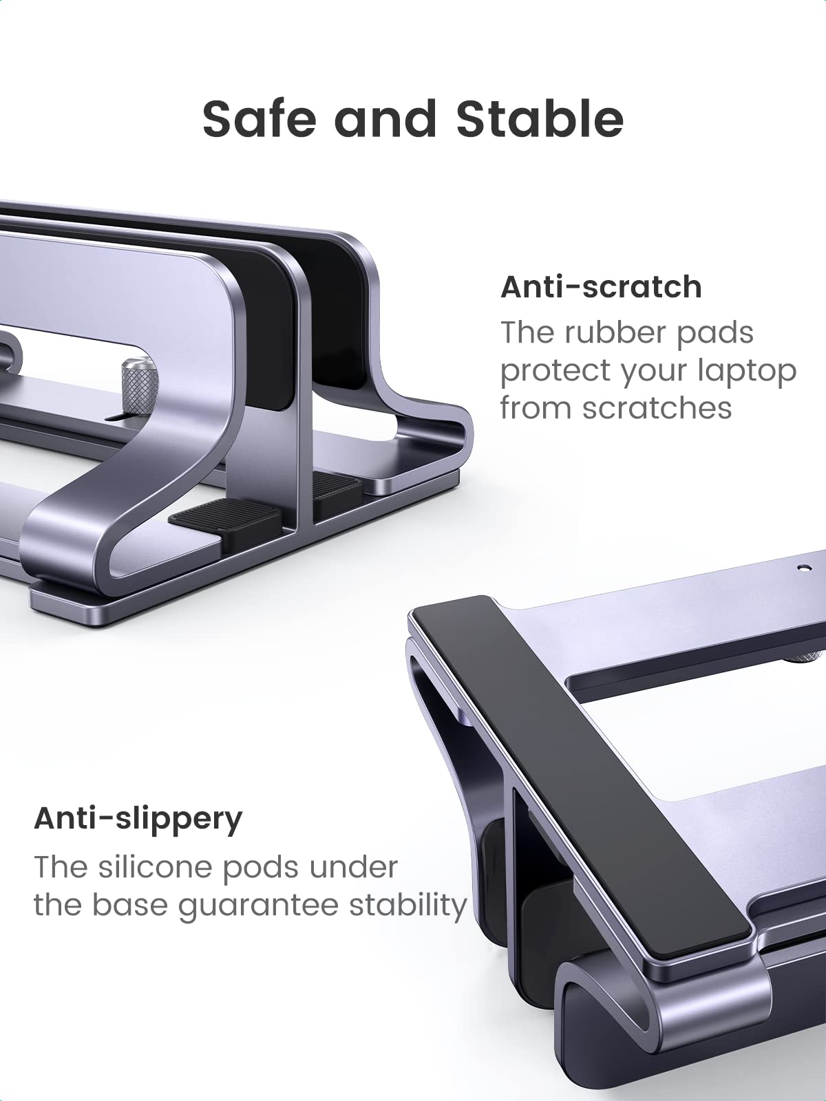 UGREEN Dual Slot Vertical Laptop Stand Holder Mount for Desk, Adjustable Aluminum Stand Compatible with MacBook Pro Air, Ideapad, Surface Book, Chromebook Up to 17.3 Inch