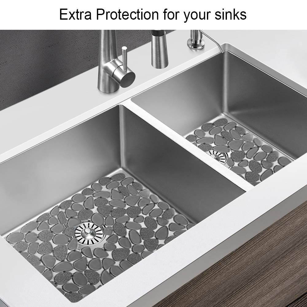 VELOVYO Kitchen Sink Mats, Sink Protector Mats, Adjustable Pebble, Grey, 2 Packs