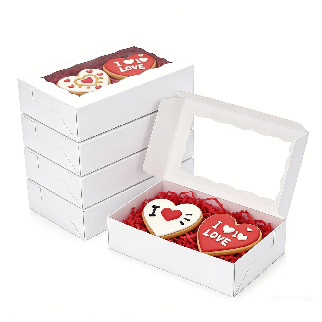XINHPKGG 50 Pcs Cookie Boxes 7" x 4 3/8" x 1 1/2" Inch Bakery Boxes with Window Treat Box Dessert Box for Wedding Party Mother's Day - White
