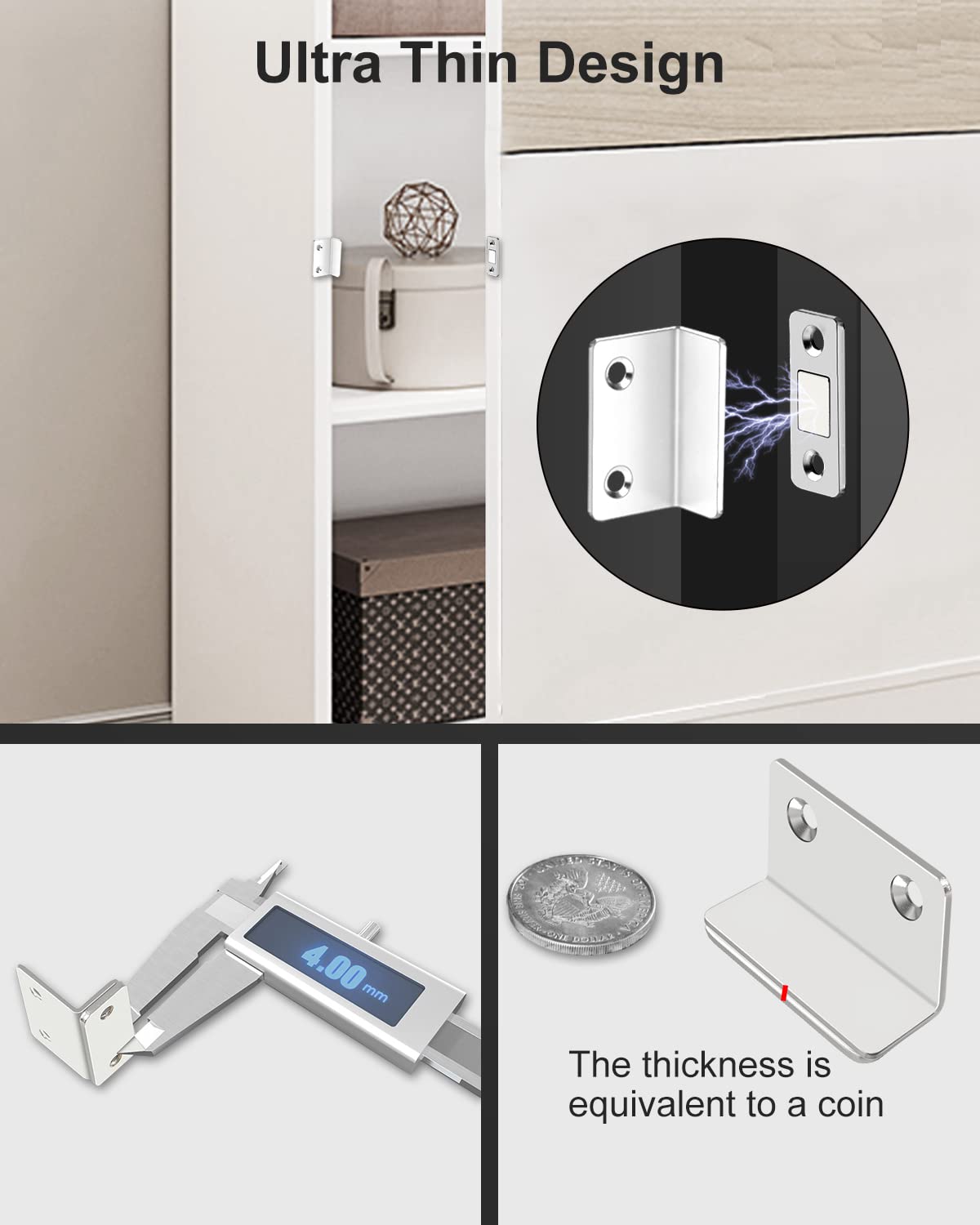 Magnetic Door Catch L-Shaped Jiayi 4 Pack Ultra Thin Cabinet Door Magnetic Catch for Drawer Magnets Adhesive Cabinet Latch Magnetic Closures for Kitchen Closet Door Closing Magnetic Catch Closer